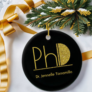 Gold Glitzer Black PhD Abschluss Keramik Ornament