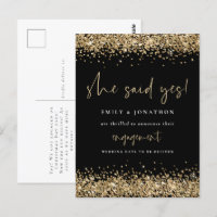 Gold Glitzer Black She Said Yes Verlobung