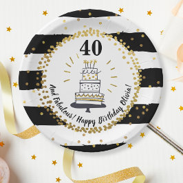 Gold Glitzer Black Stripes jeden Alters glücklich  Pappteller