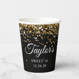 Gold Glitzer Black Sweet 16 Pappbecher