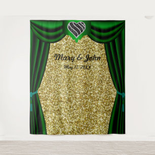 Gold Glitzer Black & White Heart Green Vorhang Wandteppich