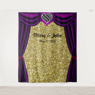 Gold Glitzer Black & White Heart Lila Vorhang Wandteppich