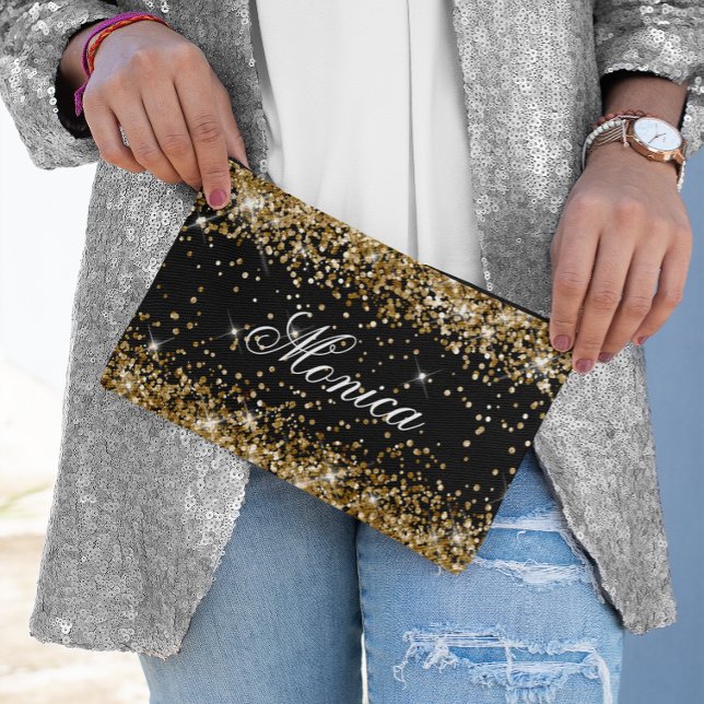Gold Glitzer Black Zubehörtasche (Gold Glitter Black Accessory Pouch)