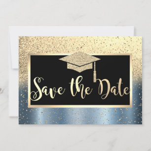 Gold Glitzer Blue Abschluss Save the Date