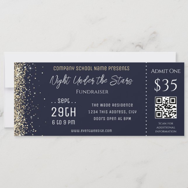 Gold Glitzer Blue Company School Event Ticket Einladung (Vorderseite)