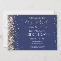 Gold Glitzer Blue Double Birthday Party Einladung