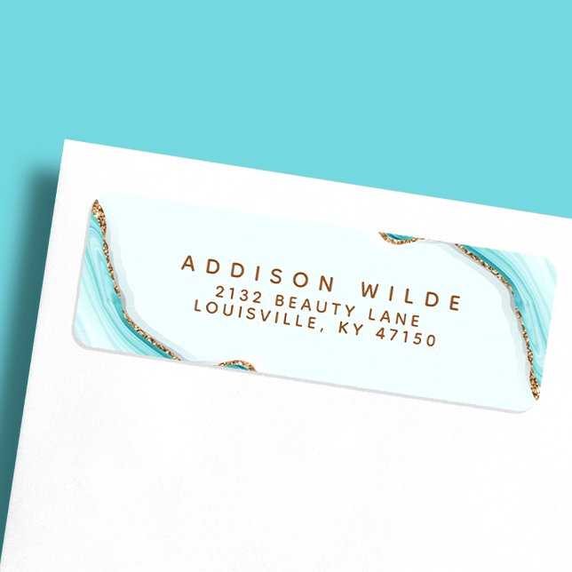 Gold Glitzer Blue Marble Agate Rücksendeadresse (Von Creator hochgeladen)