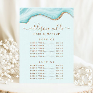 Gold Glitzer Blue Marble Agate Service Preis Menükarte