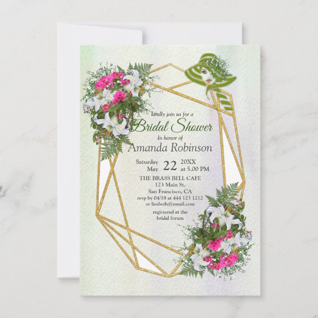 Gold Glitzer Blume Bouquet Brautparty Einladung (Vorderseite)