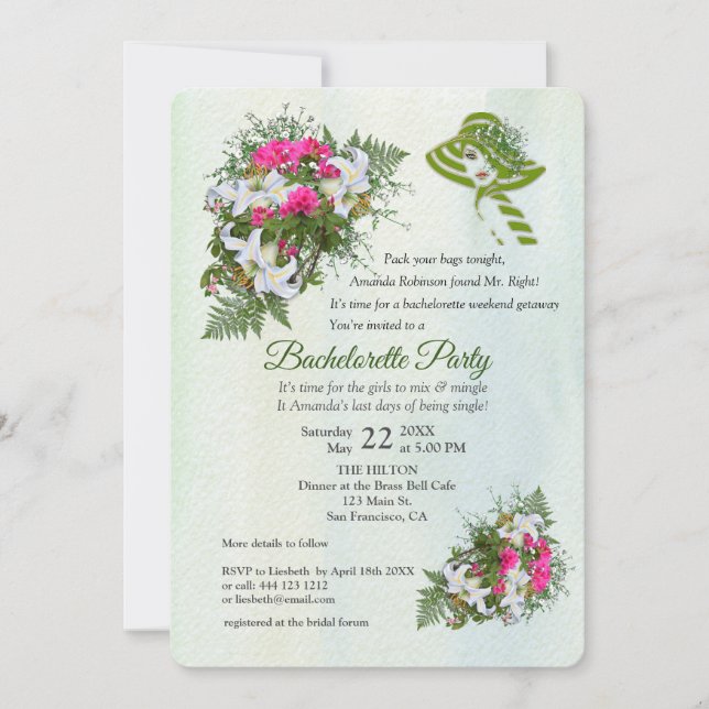 Gold Glitzer Blume Bouquet Junggeselinnen-Abschied Einladung (Vorderseite)