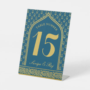 Gold Glitzer Blume Hochzeit Tischnummer und Name Sockelschild