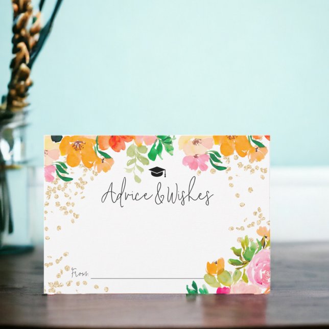 Gold Glitzer Blumenberater Abschluss Begleitkarte (Gold glitter floral botanical advice graduation enclosure card)