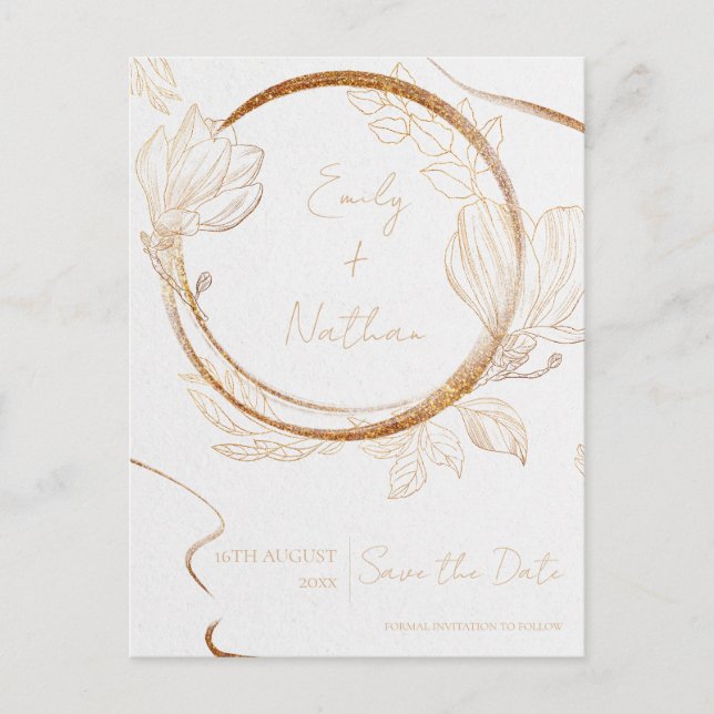 Gold Glitzer Blumenschrift Hochzeit speichern das  Postkarte (Vorderseite)