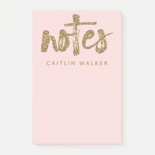 Gold Glitzer Blush Pink Sticky Notes Pad Post-it Klebezettel (Vorderseite)