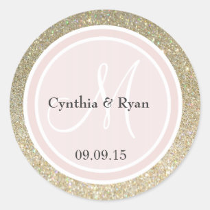 Gold Glitzer & Blush Pink Wedding Monogram Runder Aufkleber