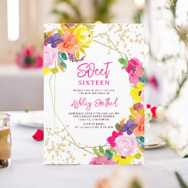 Gold Glitzer Boho fett blumiges Foto Sweet 16 Einladung