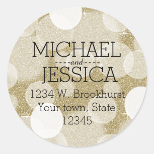 Gold Glitzer Bokeh Personalisierter Name und Ansch Runder Aufkleber