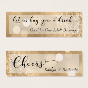Gold Glitzer Bokeh Script Mini Drink Ticket
