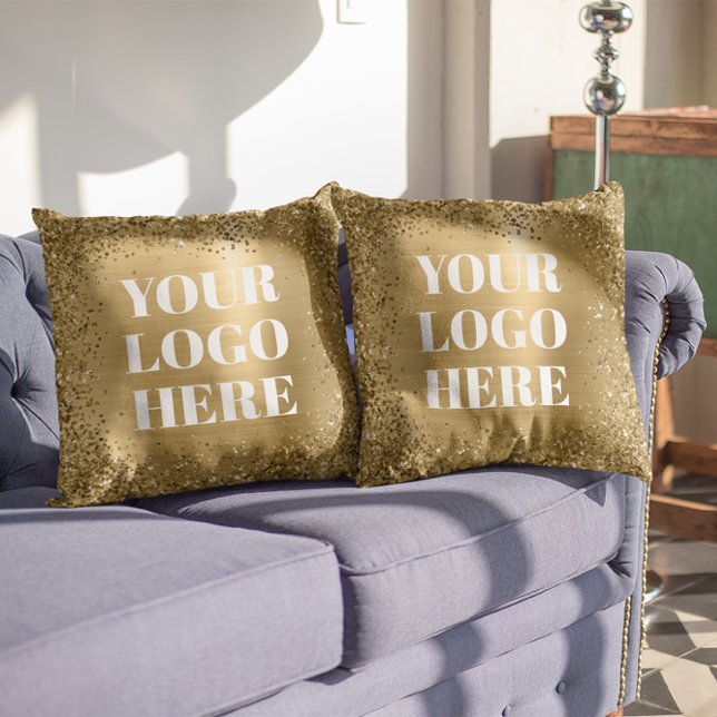 Gold Glitzer Border and Foil Logo Kissen (Gold Glitter Border and Foil Logo Throw Pillow)