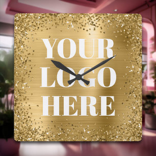 Gold Glitzer Border and Foil Logo Quadratische Wanduhr
