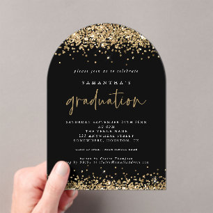 Gold Glitzer Borders Black Graduation Party Acryleinladungen