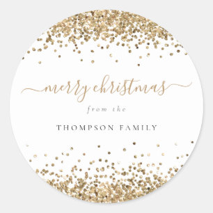 Gold Glitzer Borders Name Frohe Weihnachten Runder Aufkleber