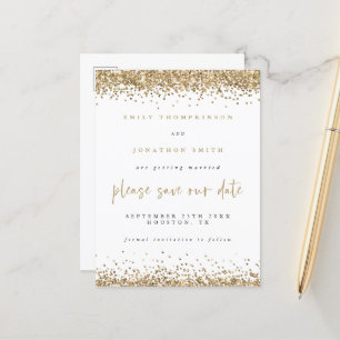 Gold Glitzer Borders Script Wedding Save the Date Ankündigungspostkarte