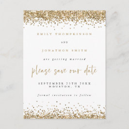 Gold Glitzer Borders Script Wedding Save the Date Ankündigungspostkarte