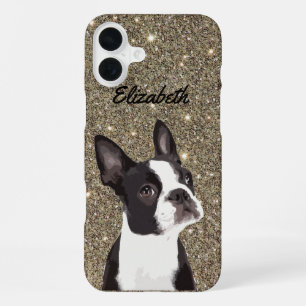 Gold Glitzer Boston Terrier Name Hund iPhone 16 Plus Hülle