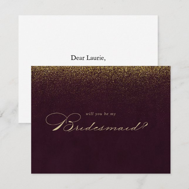 Gold Glitzer Bridesmaid Vorschlag Note Card Mitteilungskarte (Vorne/Hinten)