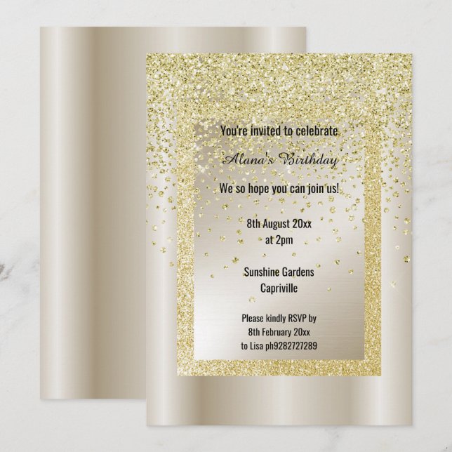 Gold Glitzer Bronze Modern All Occasailing Custom Einladung (Vorne/Hinten)