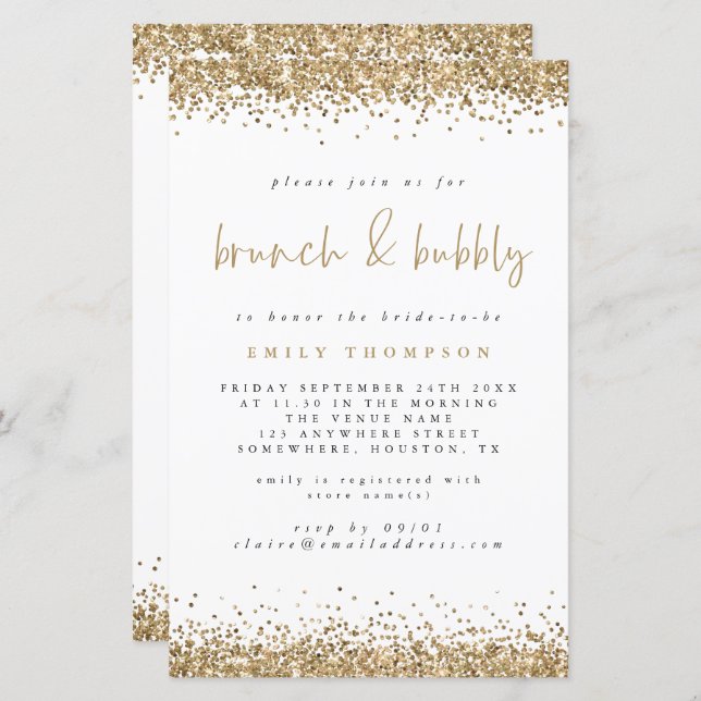 Gold Glitzer Brunch Bubbly Brautparty (Vorne/Hinten)