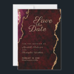 Gold Glitzer Burgundy Agate Save the Date<br><div class="desc">Elegante Gold Glitzer Burgundy Agate Save the Date Karte. Script Chic Save the Date in bordeauxrot und goldgeode gemstone design.</div>