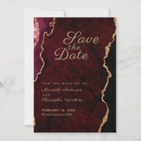 Gold Glitzer Burgundy Agate Save the Date