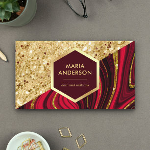 Gold Glitzer Burgundy Red Marble Makeup Künstler Visitenkarte