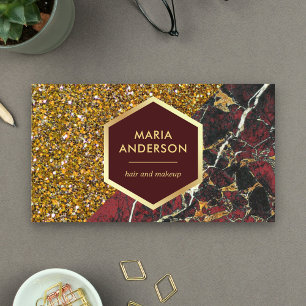 Gold Glitzer Burgundy Red Marble Makeup Künstler Visitenkarte