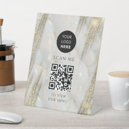 Gold Glitzer Business QR Code Logo Opal Stone Sockelschild