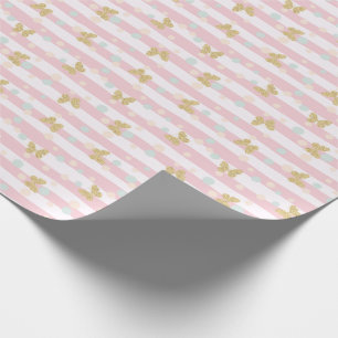 Gold Glitzer Butterfells Pink Stripes Girly Geschenkpapier