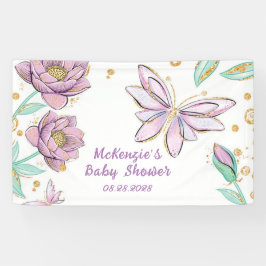 Gold Glitzer Butterfly and Flower Girl Babydusche Banner