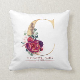 Gold Glitzer C Monogram Floral Burgund Red Kissen