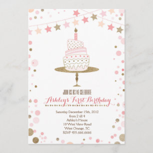 Gold Glitzer Cake Geburtstagseinladung Einladung