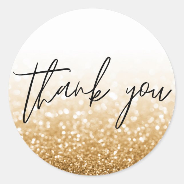 Gold Glitzer Calligraphy Vielen Dank Runder Aufkleber (Vorderseite)