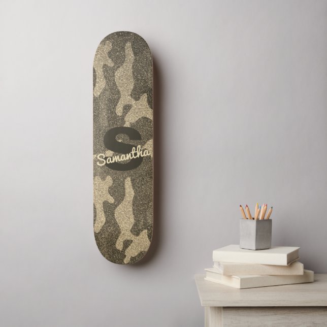 Gold Glitzer Camouflage Personalisiert Mit Monogra Skateboard (Wandkunst)