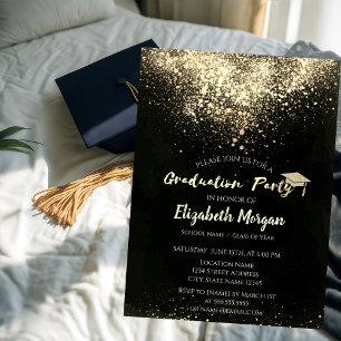Gold Glitzer Cap, Confetti Graduation Party Einladung
