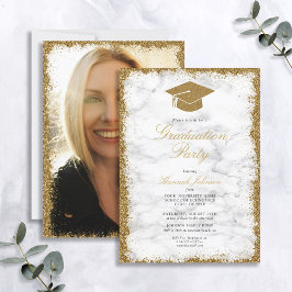 Gold Glitzer Cap Marble Foto Graduation Party Einladung