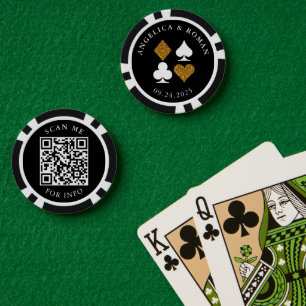 Gold Glitzer Card Anzug Hochzeitdatum Name QR-Code Pokerchips