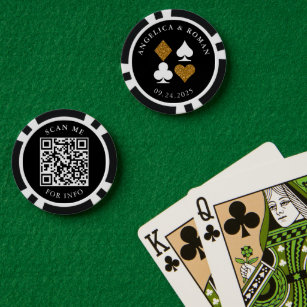 Gold Glitzer Card Anzug Hochzeitdatum Name QR-Code Pokerchips