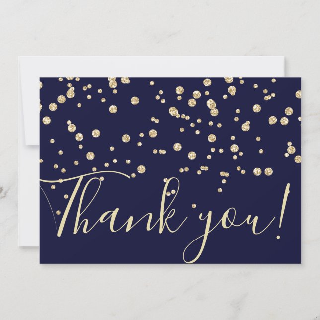 Gold Glitzer Chic Confetti Navy BlauTypografie Dankeskarte (Vorderseite)