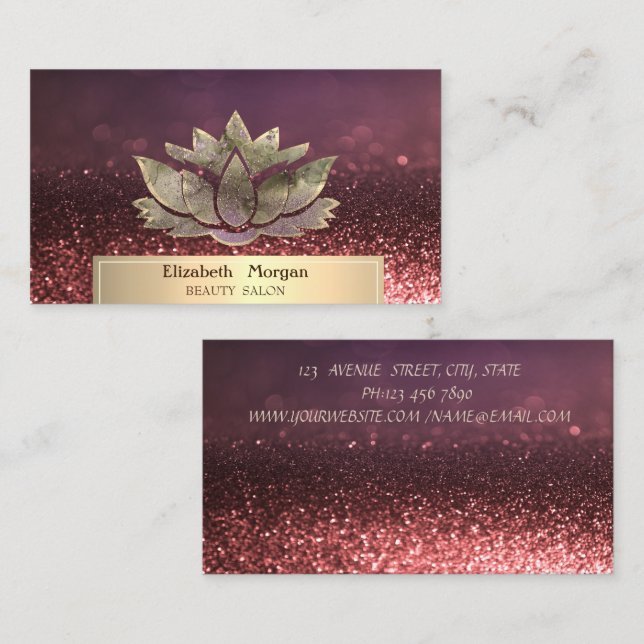 Gold Glitzer Chic Lotus Bokeh Beauty Salon Visitenkarte (Vorne/Hinten)