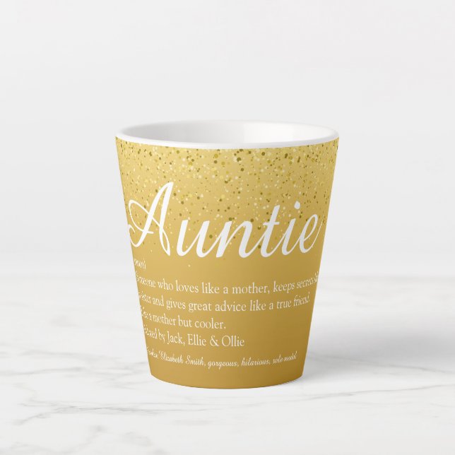Gold Glitzer Chic Script Tante Tante Tante Definit Milchtasse (Vorderseite)